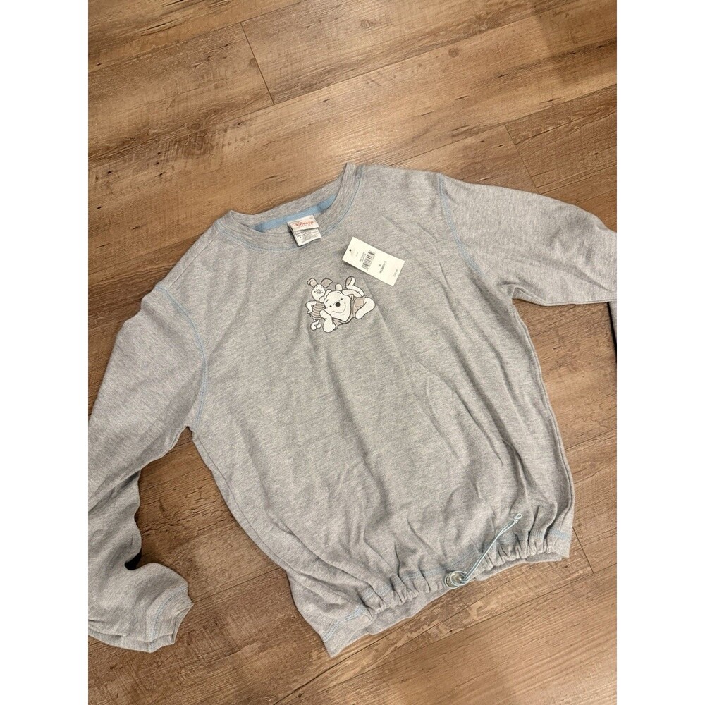 Disney Store Gray Solid Crewneck Fleece Embroidered Pooh Piglet Sweatshirt S